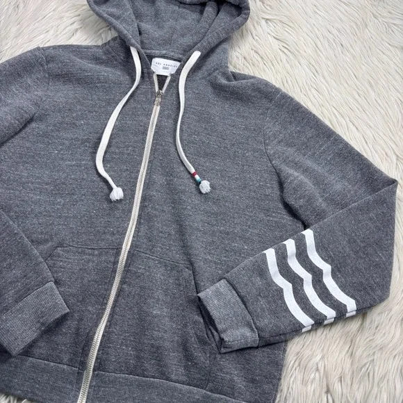 Sol Angeles Women's L Gray Striped Arm Zip Hoodie Athleisure Preppy Sporty - Picture 2 of 6